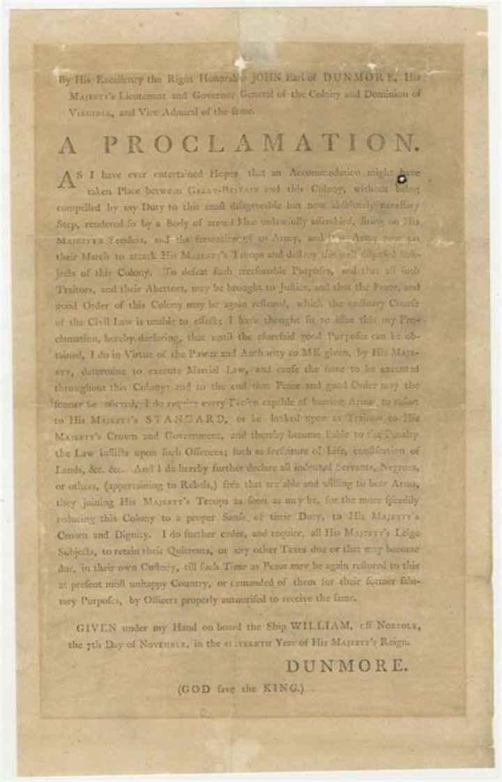 What was dunmore's proclamation and why was it important?